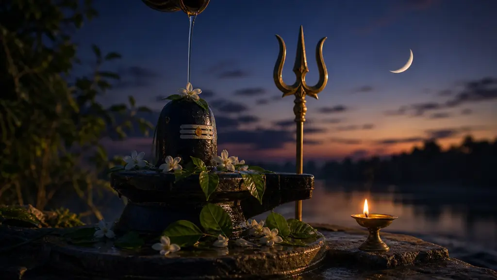 A waxing-moon twilight lingam with bilva for Shukla Pradosh
