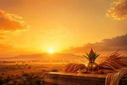 A brilliant sunrise with a faint zodiac wheel for Mesha Sankranti